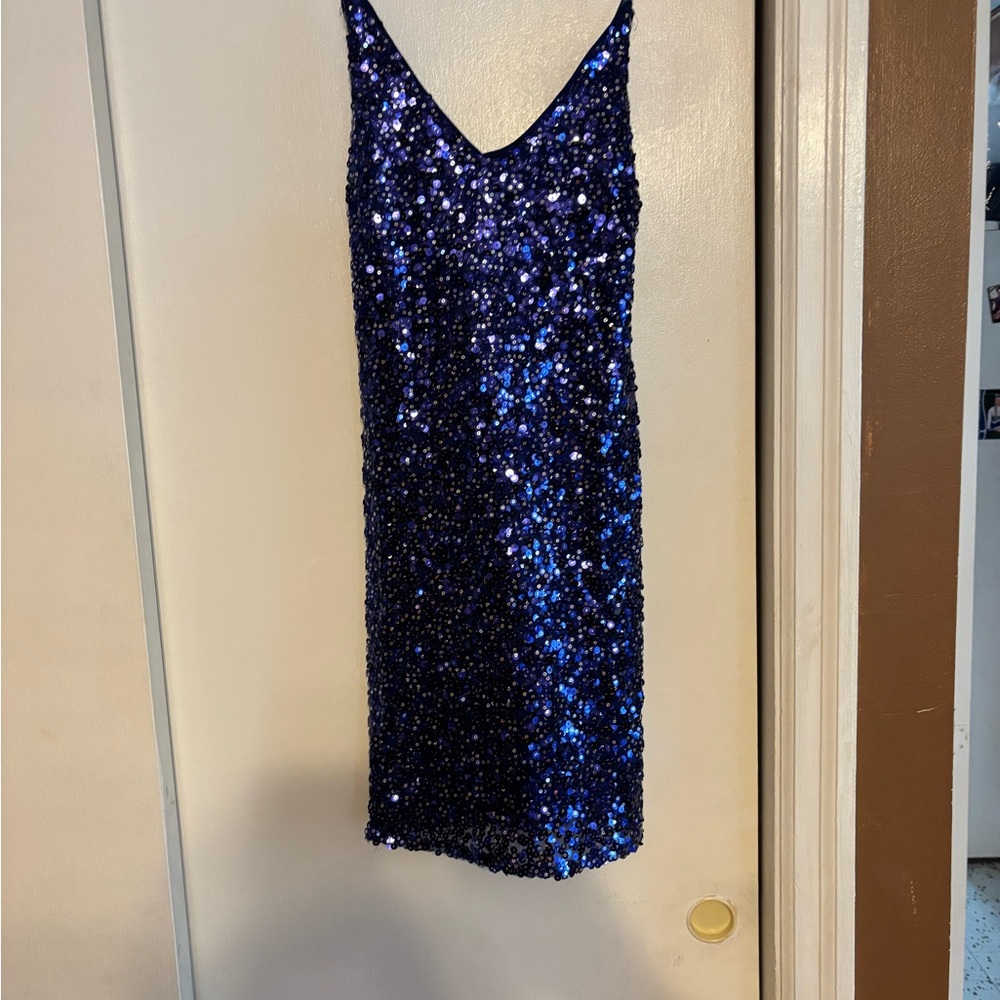Blue Sequin Sleeveless Dress